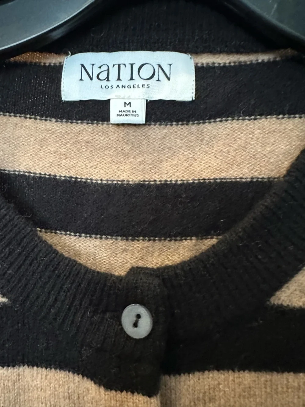 Nation LTD Striped Crewneck Cardigan in Tan and Black - Picture 3 of 5